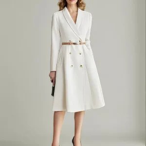 Casual Lapel Belted Long Sleeves Knee-Length Business Blazer Dress