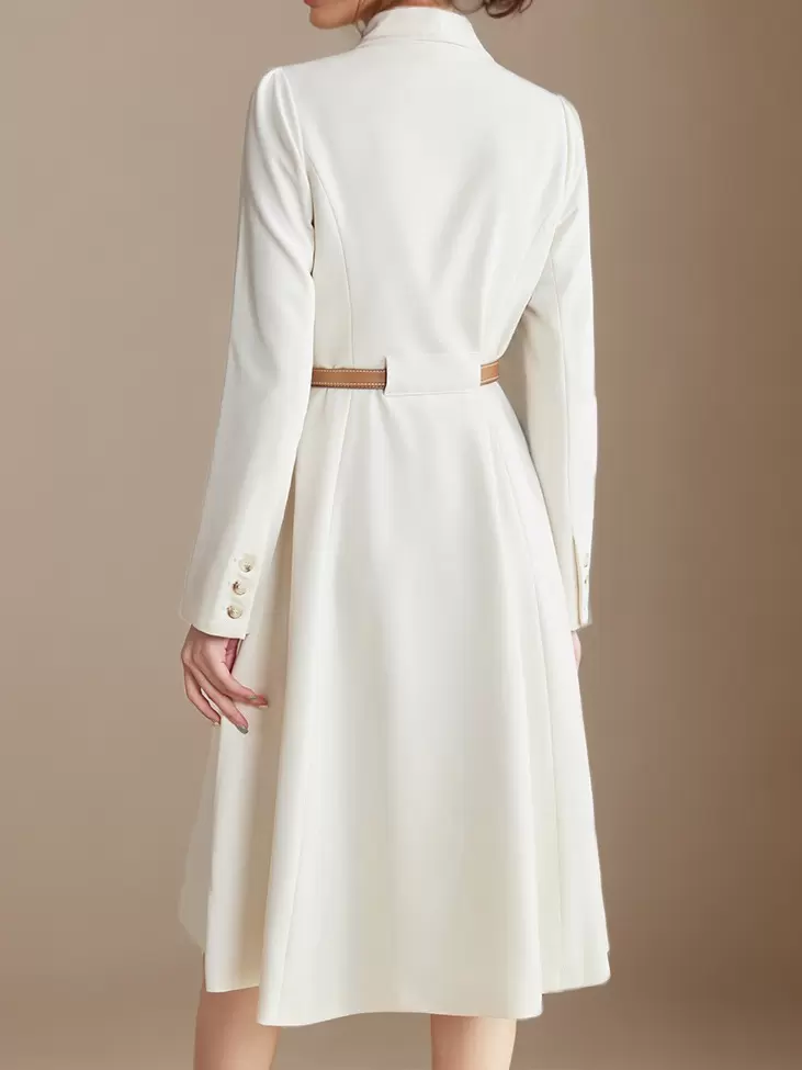 Casual Lapel Belted Long Sleeves Knee-Length Business Blazer Dress - Image 2