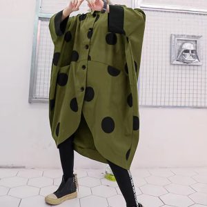 Casual Lapel Long Batwing Sleeve Dot Big Size Trench Tide Top