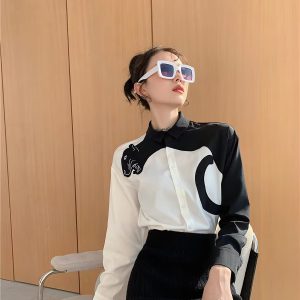 Casual Leopard Embroidered Button Long Sleeve Shirts