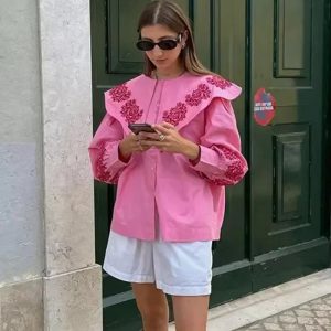 Casual Long Lantern Sleeve Single Breasted Ruffled Collar Shirt