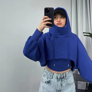 Casual Long Sleeve Irregular Cropped Hooded Baggy Streetwear Sweatshirt