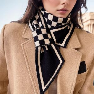 Casual Neck Collar Thick Knitted Plaid Ring Warm Scarf