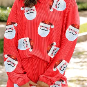 Casual O-Neck Sequined Tops Loose Short Christmas Outfits