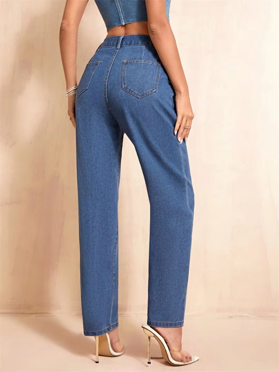 Casual Pockets Classic Baggy Straight Leg Vintage High Waisted Denim Pants - Image 5