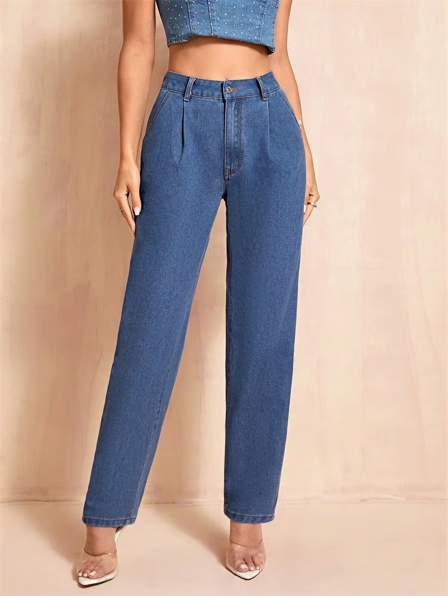 Casual Pockets Classic Baggy Straight Leg Vintage High Waisted Denim Pants - Image 3