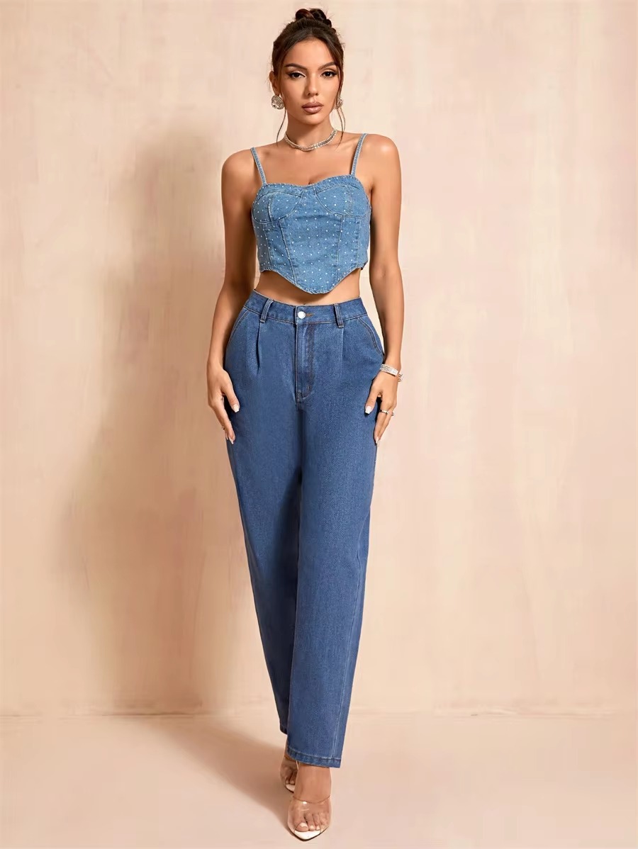 Casual Pockets Classic Baggy Straight Leg Vintage High Waisted Denim Pants