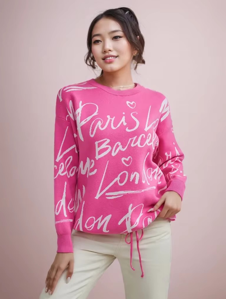 Casual Printed Long Sleeve Jumper Thick Warm Knit Pullovers Oversized Sweater