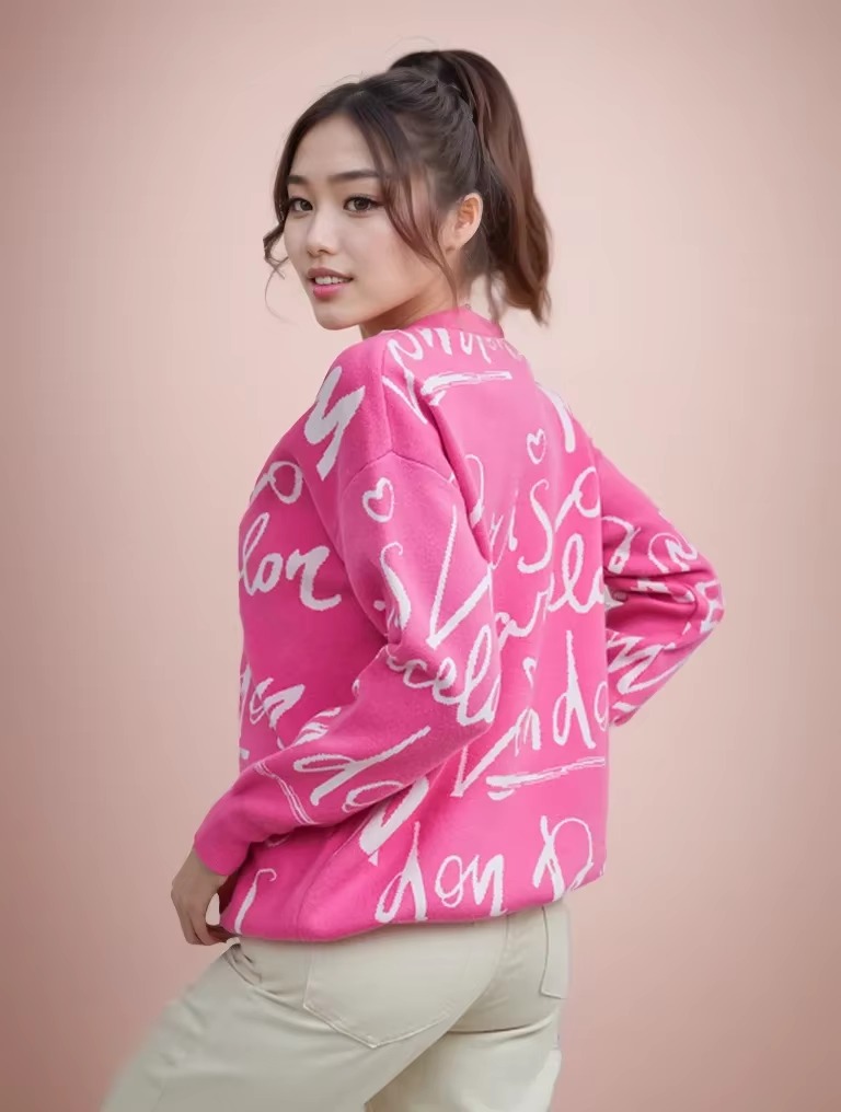 Casual Printed Long Sleeve Jumper Thick Warm Knit Pullovers Oversized Sweater - Image 2