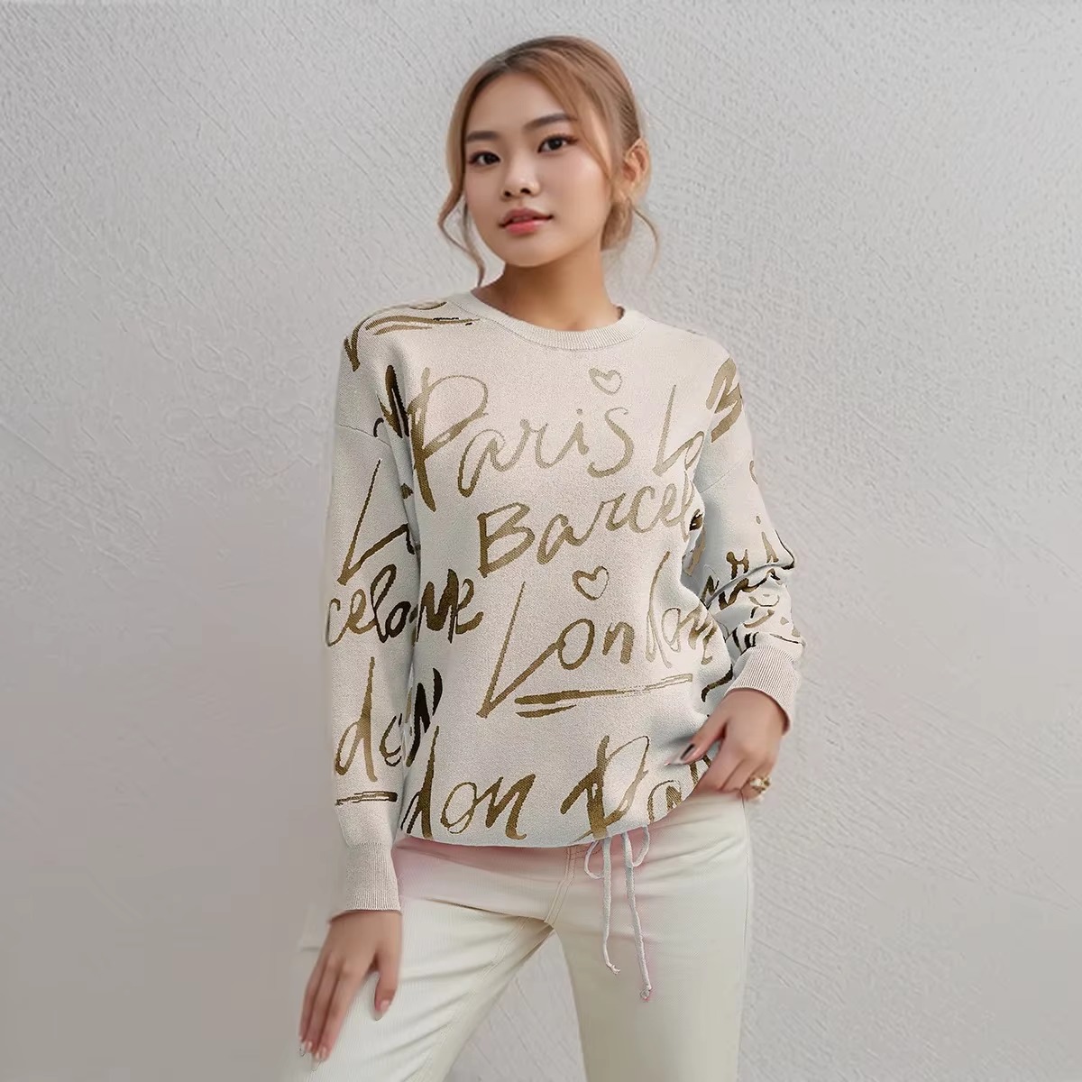 Casual Printed Long Sleeve Jumper Thick Warm Knit Pullovers Oversized Sweater - Image 3