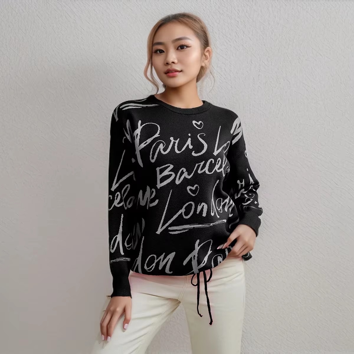 Casual Printed Long Sleeve Jumper Thick Warm Knit Pullovers Oversized Sweater - Image 4