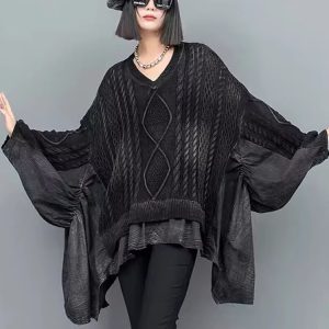 Casual Pullovers V-Neck Irregular Big Size Knitting Sweater
