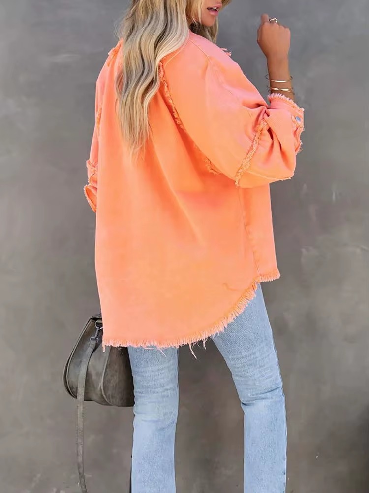 Casual Retro Solid Long Sleeve Turn Down Collar Button Outerwear Jacket - Image 16