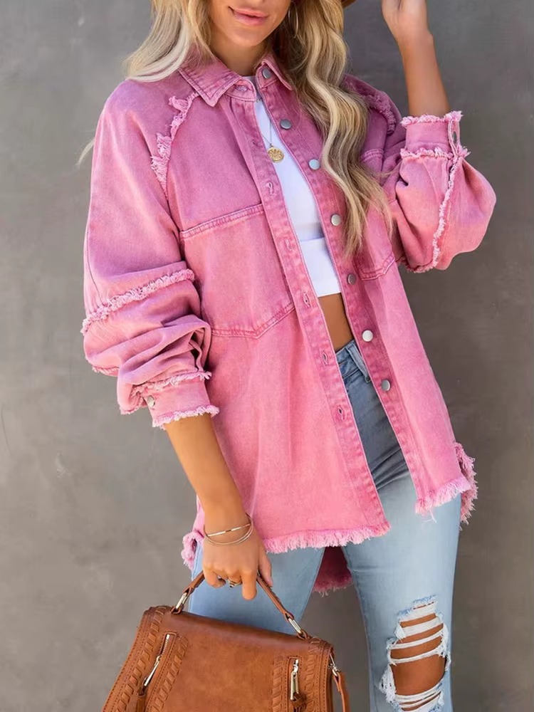 Casual Retro Solid Long Sleeve Turn Down Collar Button Outerwear Jacket - Image 3