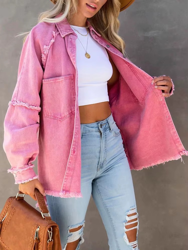 Casual Retro Solid Long Sleeve Turn Down Collar Button Outerwear Jacket - Image 4