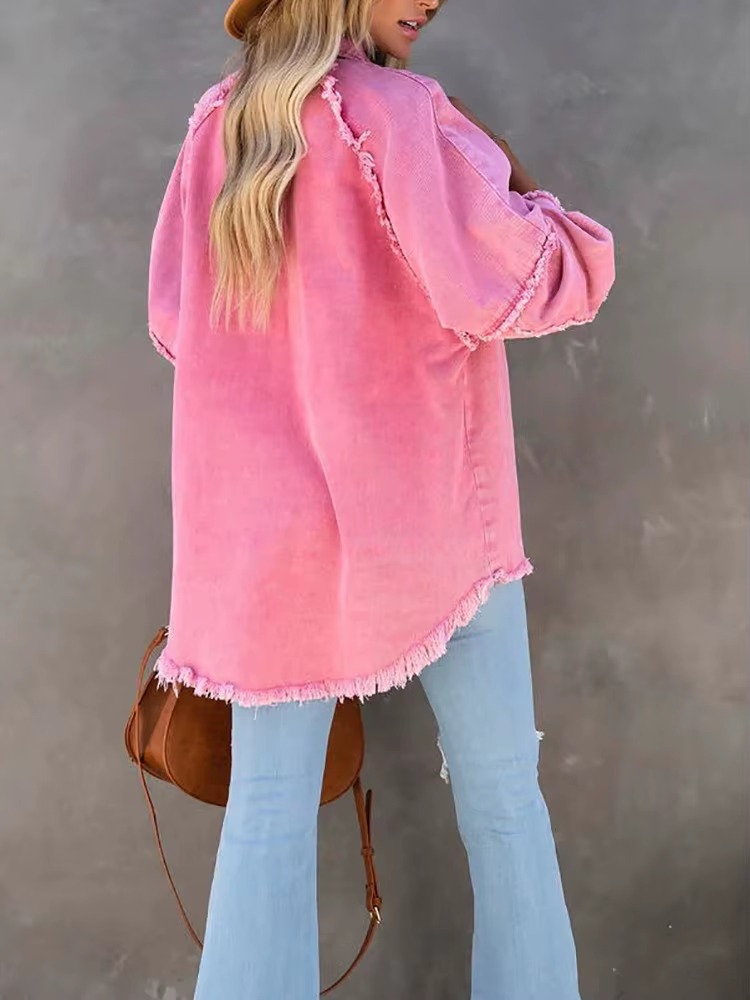 Casual Retro Solid Long Sleeve Turn Down Collar Button Outerwear Jacket - Image 5