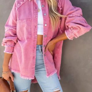 Casual Retro Solid Long Sleeve Turn Down Collar Button Outerwear Jacket