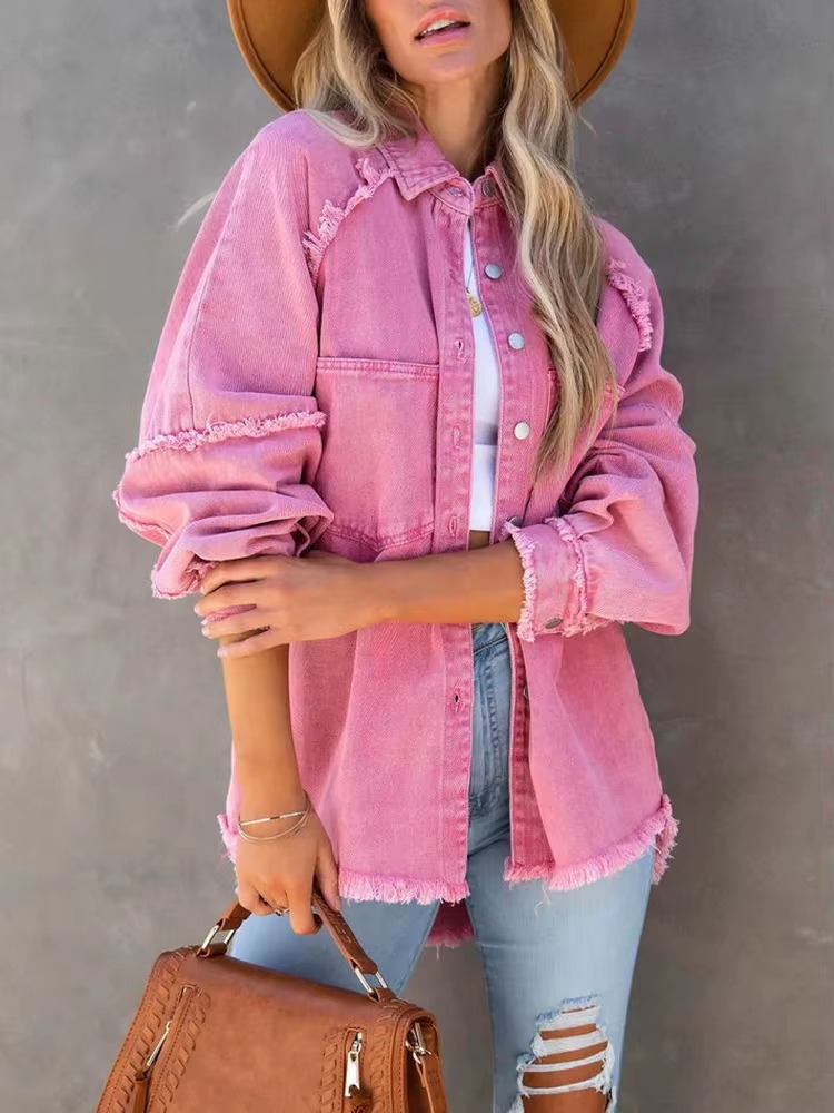 Casual Retro Solid Long Sleeve Turn Down Collar Button Outerwear Jacket - Image 2