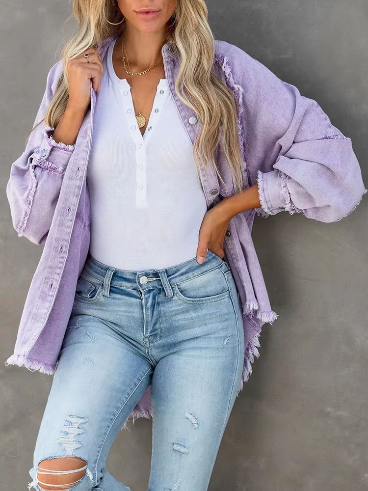 Casual Retro Solid Long Sleeve Turn Down Collar Button Outerwear Jacket - Image 19