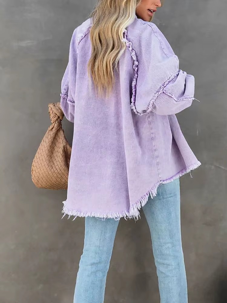 Casual Retro Solid Long Sleeve Turn Down Collar Button Outerwear Jacket - Image 20