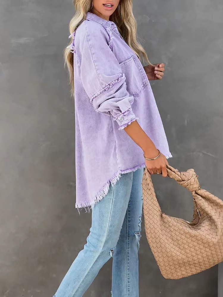 Casual Retro Solid Long Sleeve Turn Down Collar Button Outerwear Jacket - Image 21