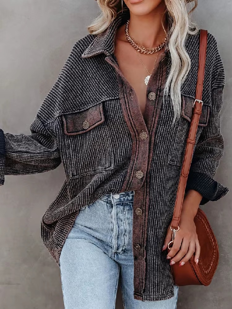 Casual Retro Solid Long Sleeve Turn Down Collar Button Outerwear Jacket - Image 9