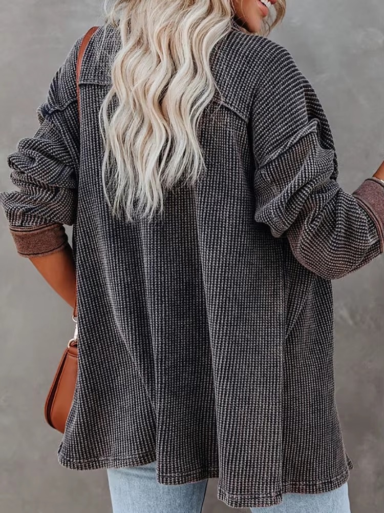 Casual Retro Solid Long Sleeve Turn Down Collar Button Outerwear Jacket - Image 11