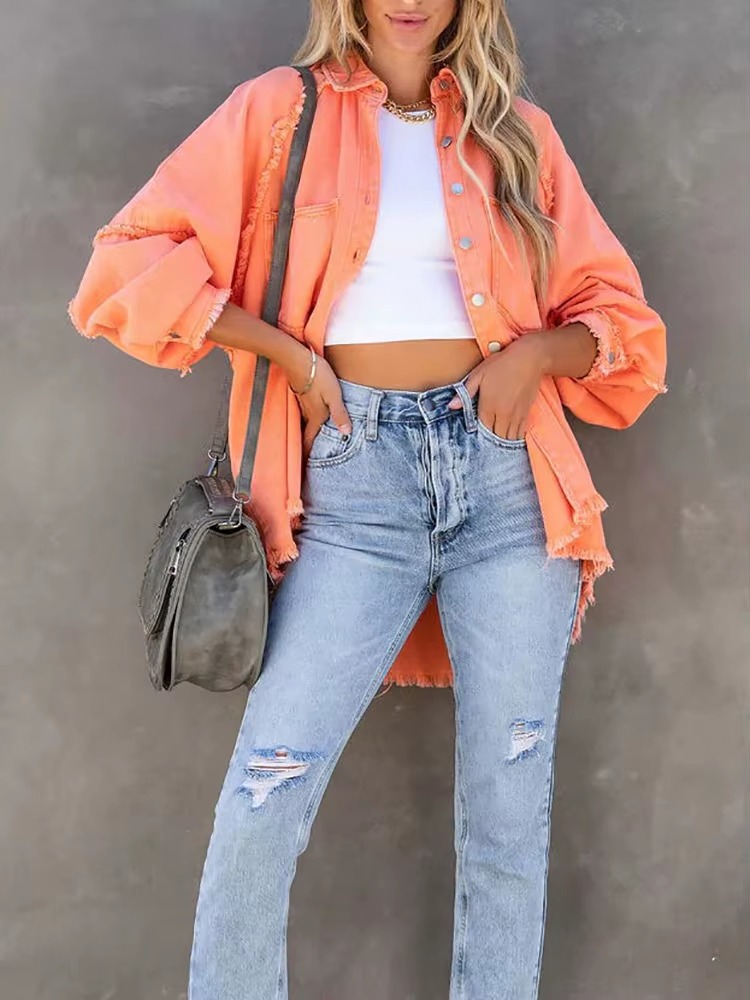 Casual Retro Solid Long Sleeve Turn Down Collar Button Outerwear Jacket - Image 12