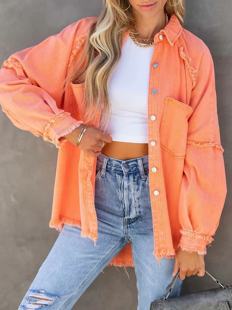 Casual Retro Solid Long Sleeve Turn Down Collar Button Outerwear Jacket - Image 13