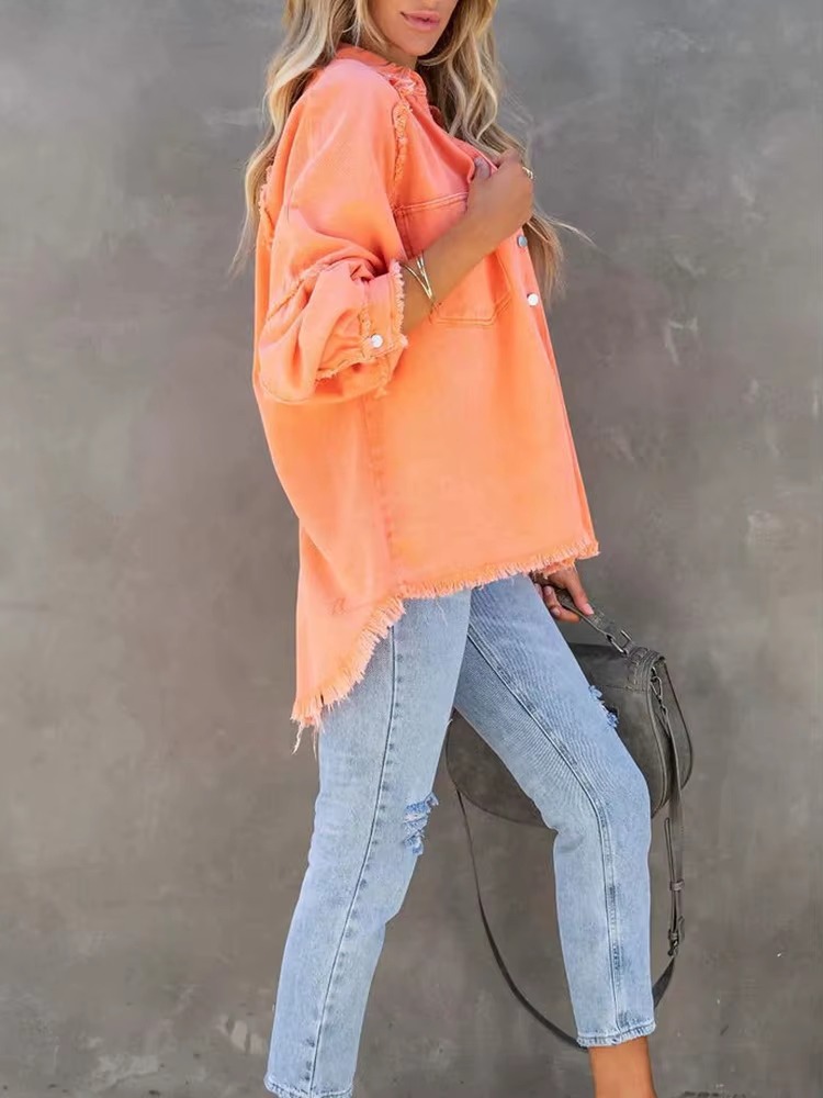 Casual Retro Solid Long Sleeve Turn Down Collar Button Outerwear Jacket - Image 15