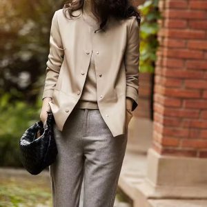 Casual Round Neck Leather Button Slimming Plus Size Streetwear Jacket