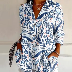 Vintage Single Breasted Leopard Print Shoulder Sleeve Shirt