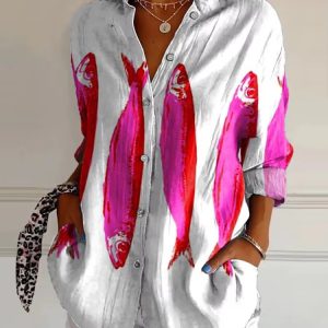 Casual Single Breasted Leopard Print Shoulder Sleeve Shirt