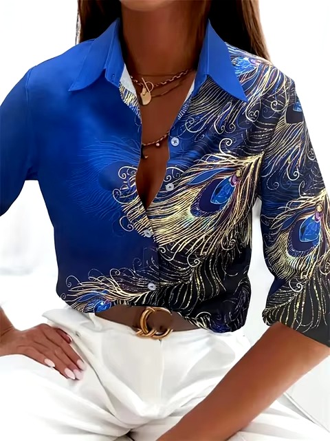 Vintage Single Breasted Texture Long Sleeve Printed Shirt