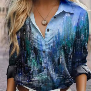Casual Single Breasted Texture Long Sleeve Printed Shirt