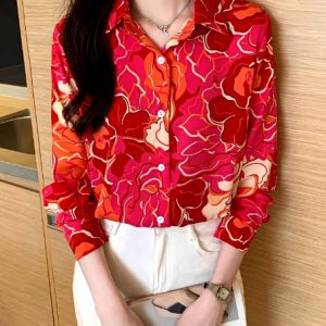 Casual Single Breasted Turn- Down Collar Printing Shirts
