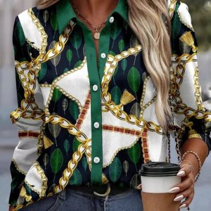 Casual Single Breasted Turn-down Collar Loose Printed Shirt