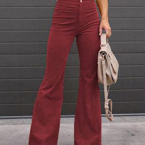 Casual Solid Color Polyester High Waist Floor Length Flared Jeans
