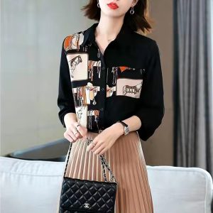 Casual Turn Down Collar Button Printed Street Loose Shirt