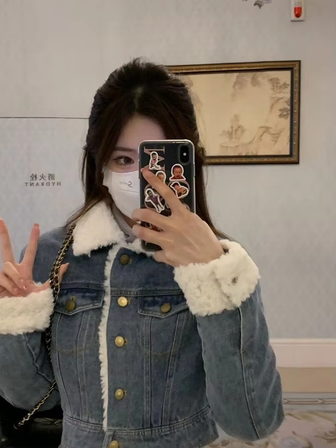 Casual Turn-down Collar Thick Warm Short Denim Jacket skirt 2 Pcs Set - Image 11