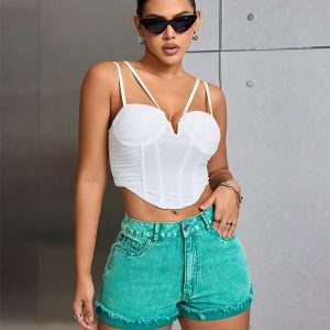 Casual Zipper Fly High Waist Loose Streetwear Rolled Hem Denim Jeans Shorts