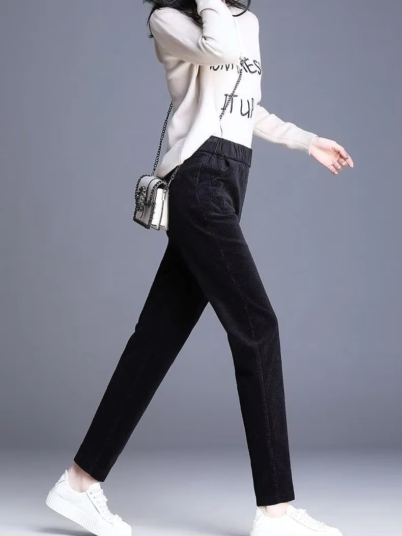 Casual corduroy High Waist Warm Harem Ankle-Length Pants Trousers - Image 3