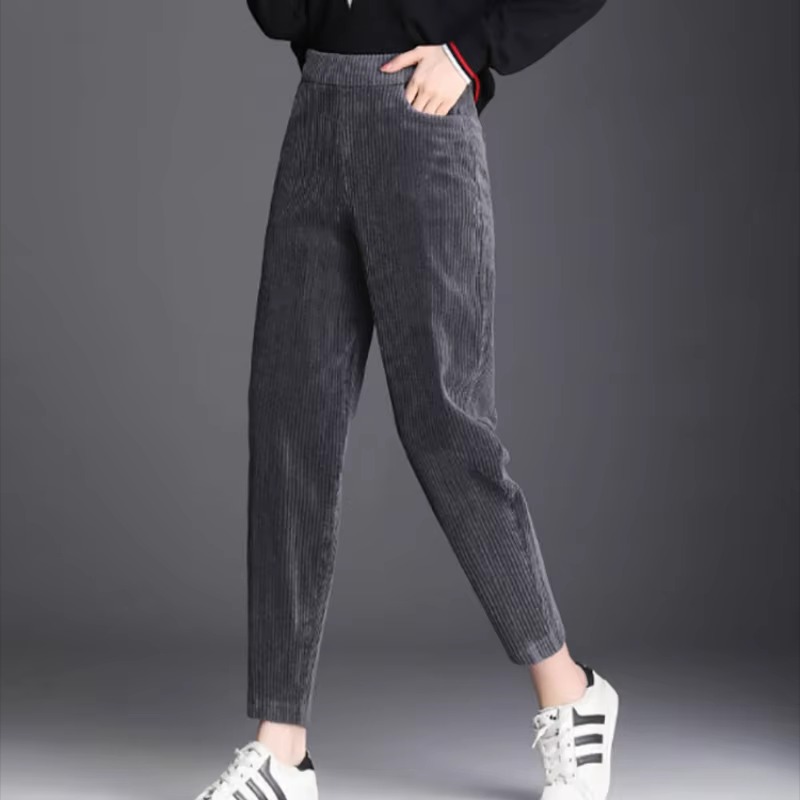 Casual corduroy High Waist Warm Harem Ankle-Length Pants Trousers - Image 7