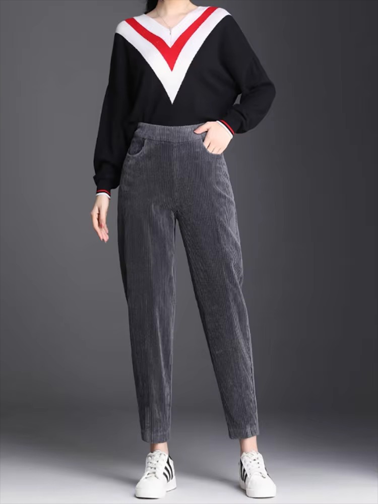 Casual corduroy High Waist Warm Harem Ankle-Length Pants Trousers - Image 8