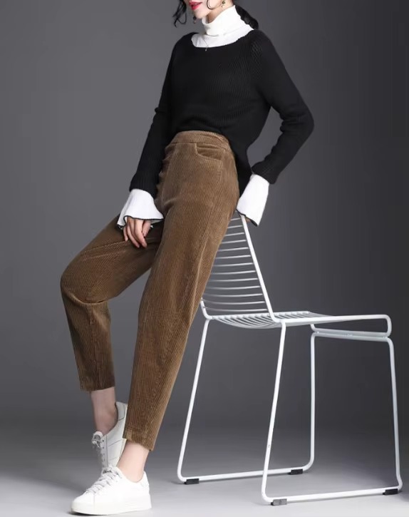 Casual corduroy High Waist Warm Harem Ankle-Length Pants Trousers - Image 5