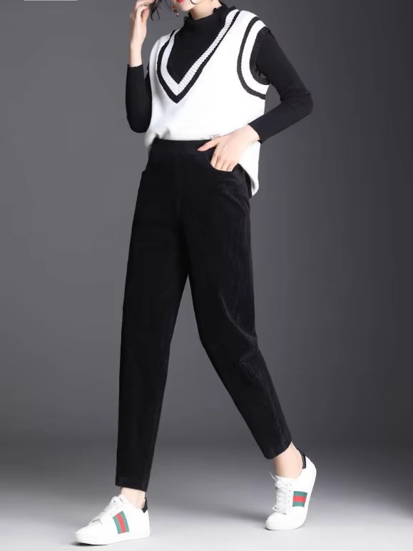 Casual corduroy High Waist Warm Harem Ankle-Length Pants Trousers