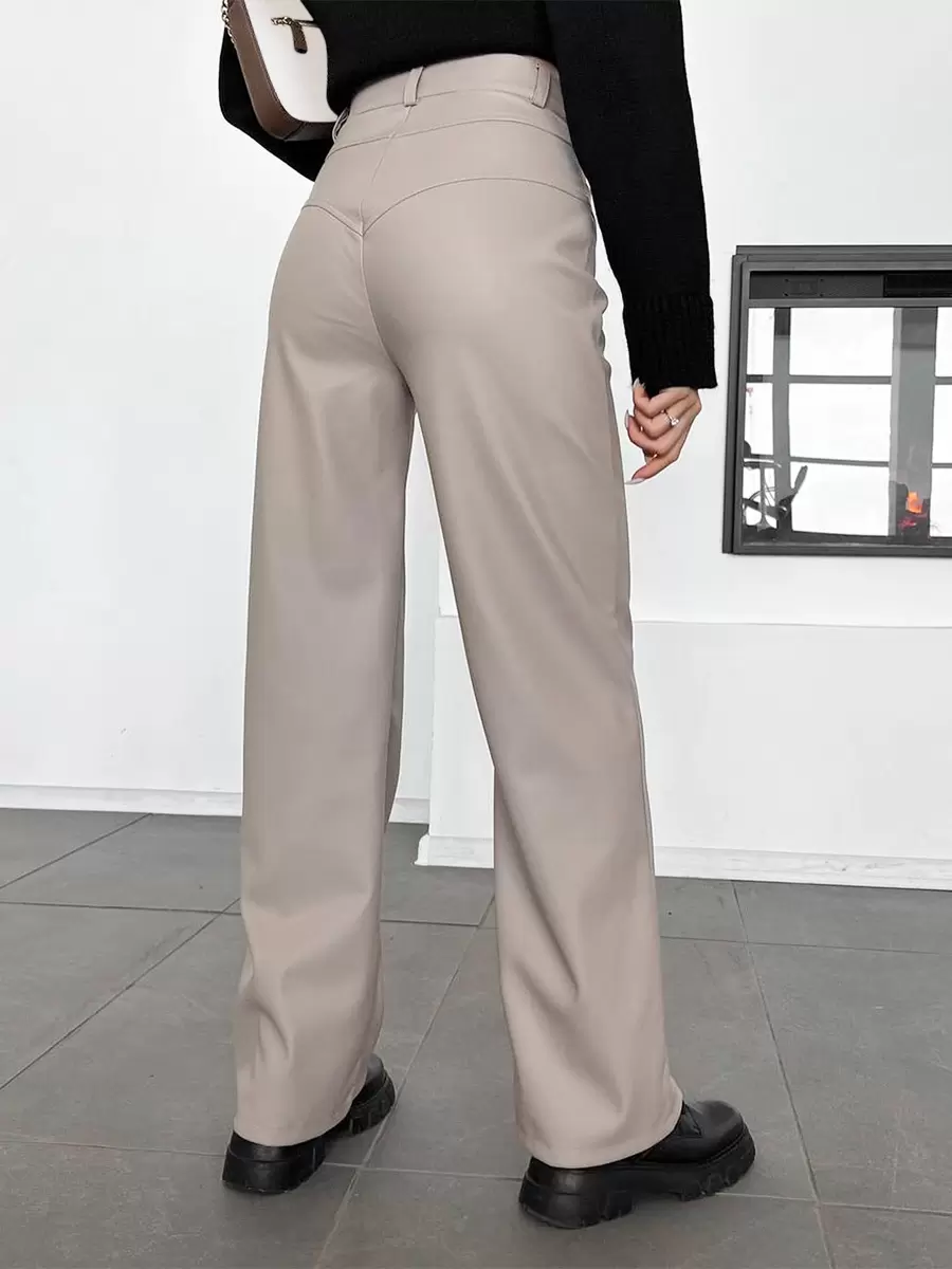 Chic Straight Buttons Fly PU Leather Street Wear Trousers Pants - Image 8