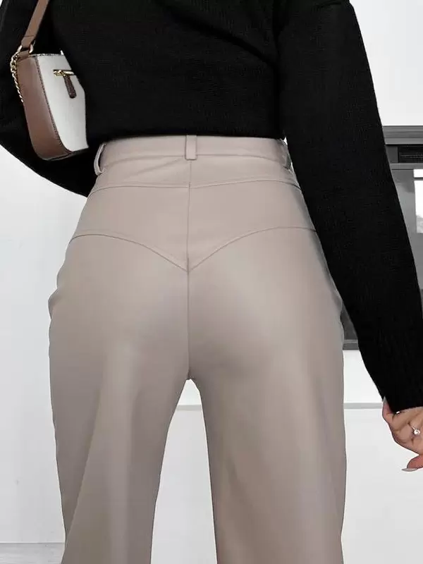 Chic Straight Buttons Fly PU Leather Street Wear Trousers Pants - Image 7