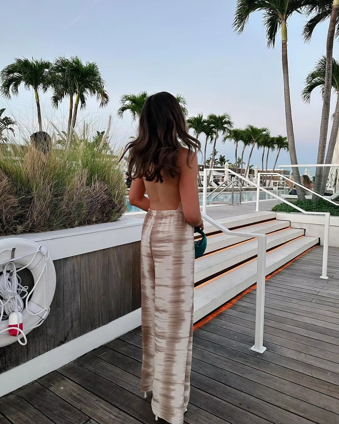 Chic Tie Dye Top Elastic Waist Wide Leg Pants 2 Pieces Sets - Image 3