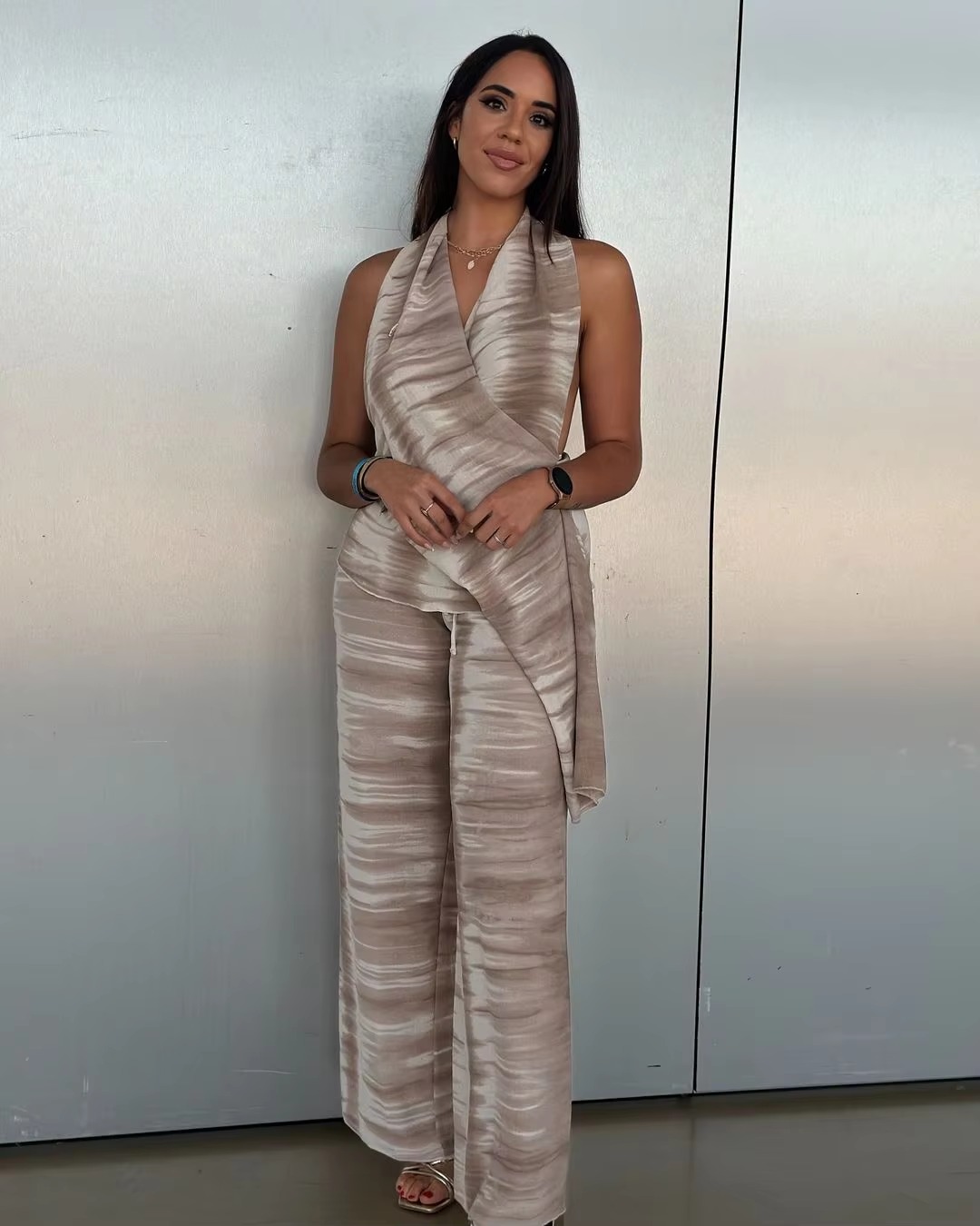 Chic Tie Dye Top Elastic Waist Wide Leg Pants 2 Pieces Sets - Image 6